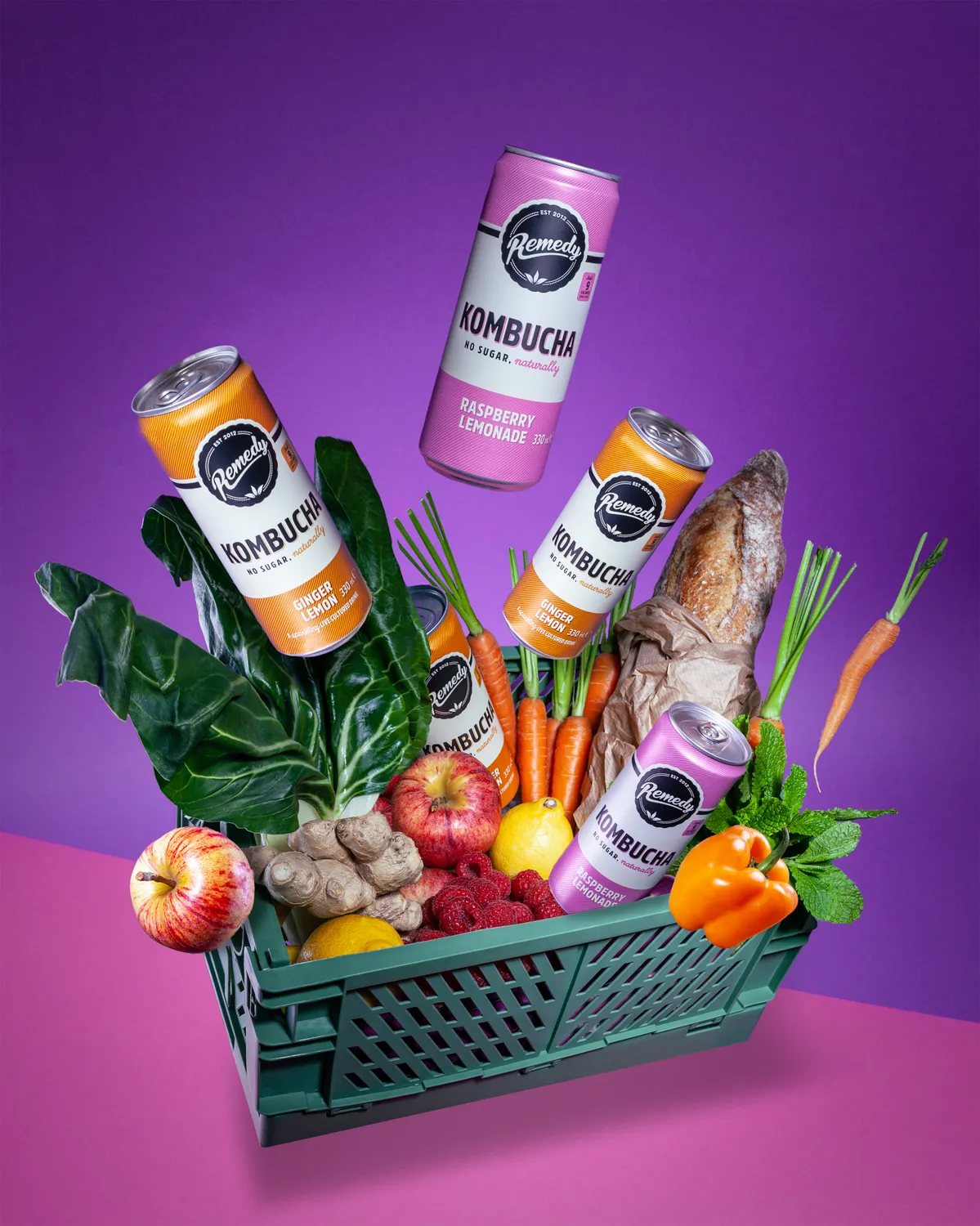 Remedy Kombucha packaging shot as branded content
